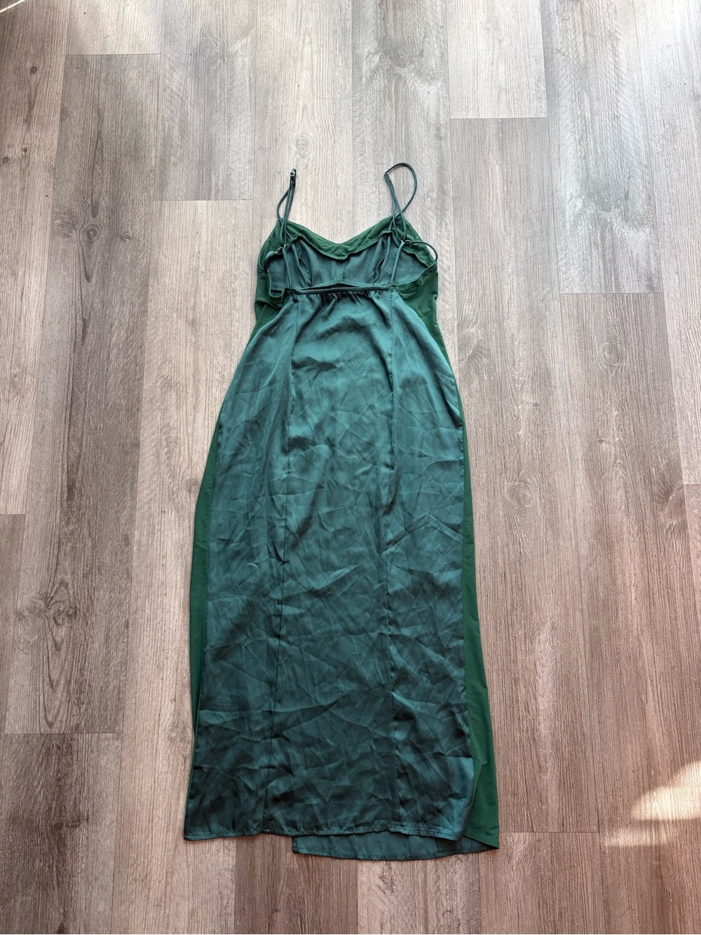 Free People Intimately Emerald Green Satin Mesh Maxi Dress XS - Picture 3 of 7